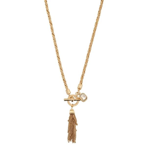 METAL CHAIN TASSEL PENDANT TOGGLE CLASP NECKLACE
