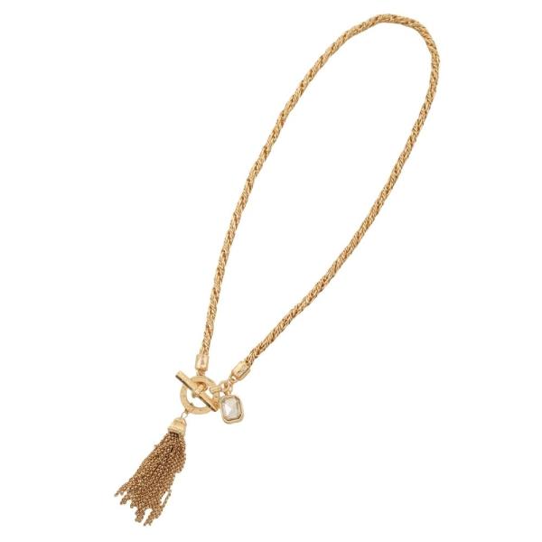 METAL CHAIN TASSEL PENDANT TOGGLE CLASP NECKLACE