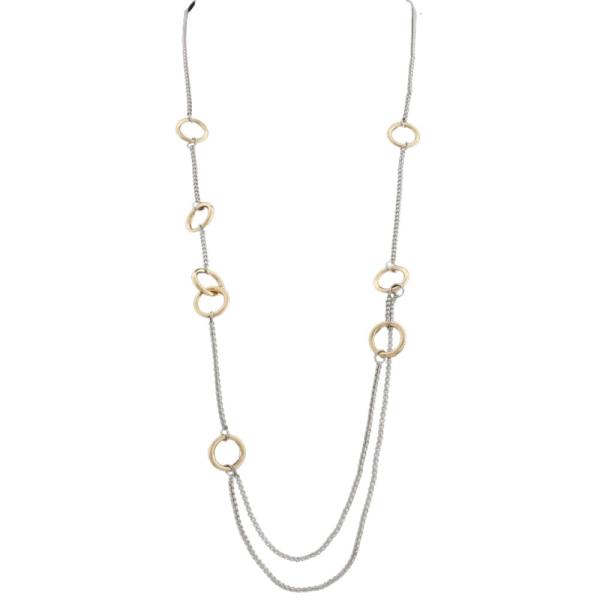 TWO TONE ROUND STATION LAYERED LONG NECKLACE