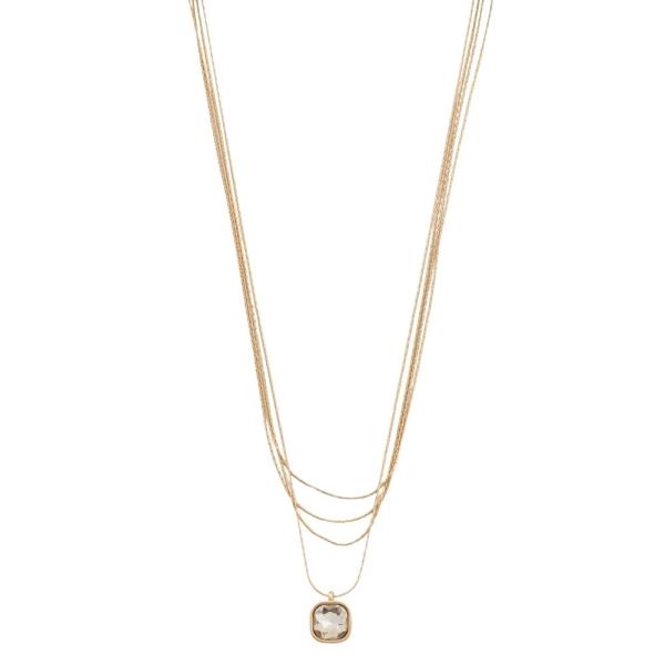 4 LAYERED METAL CHAIN STONE PENDANT NECKLACE