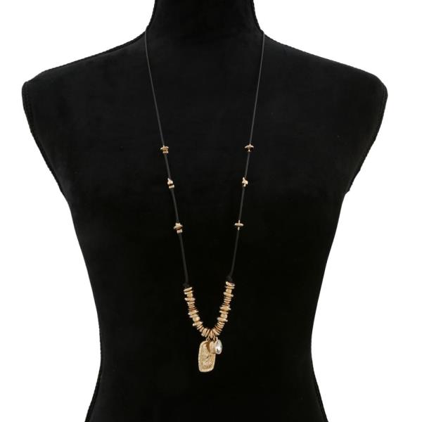 MULTI METAL BEAD PENDANT CORD LONG NECKLACE