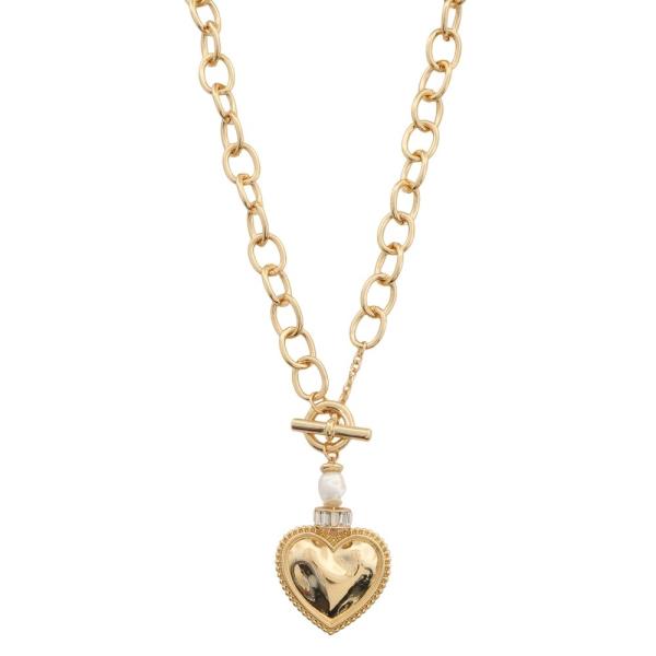 METAL CHAIN HEART PENDANT TOGGLE CLASP NECKLACE