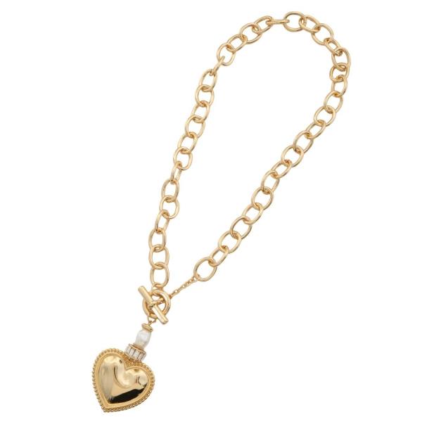 METAL CHAIN HEART PENDANT TOGGLE CLASP NECKLACE