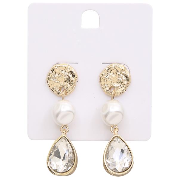 METAL PEARL STONE DROP EARRING