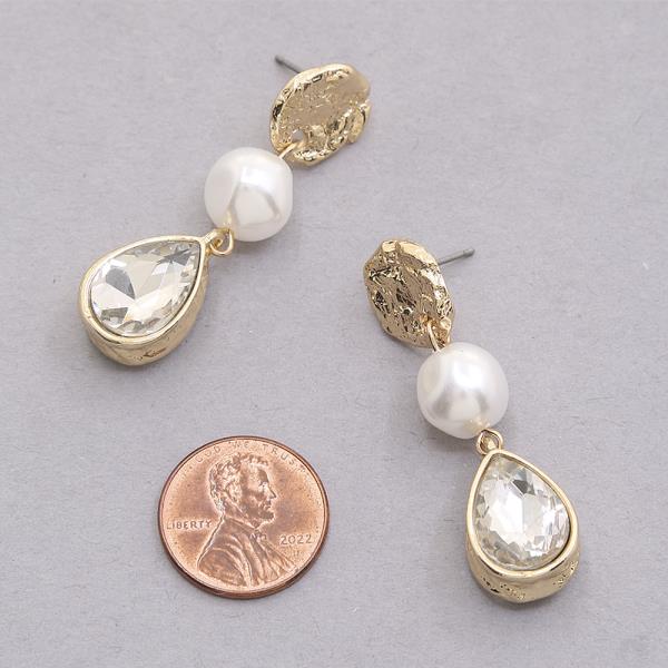 METAL PEARL STONE DROP EARRING