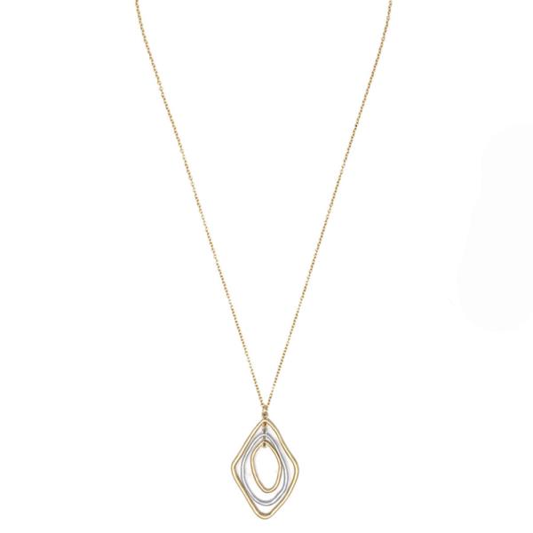 METAL RHOMBUS OVAL PENDANT NECKLACE