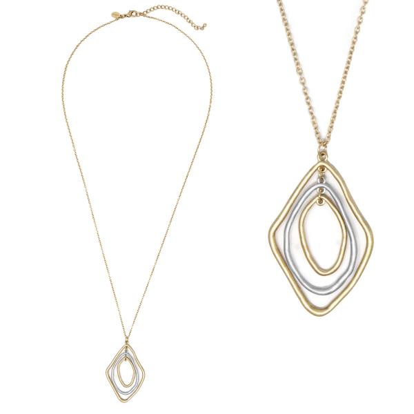 METAL RHOMBUS OVAL PENDANT NECKLACE