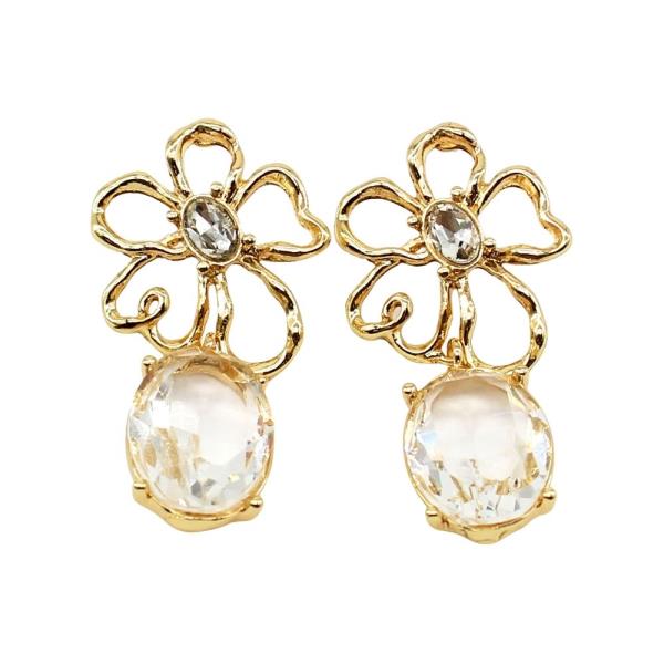 RHINESTONE METAL FLOWER POST EARRING