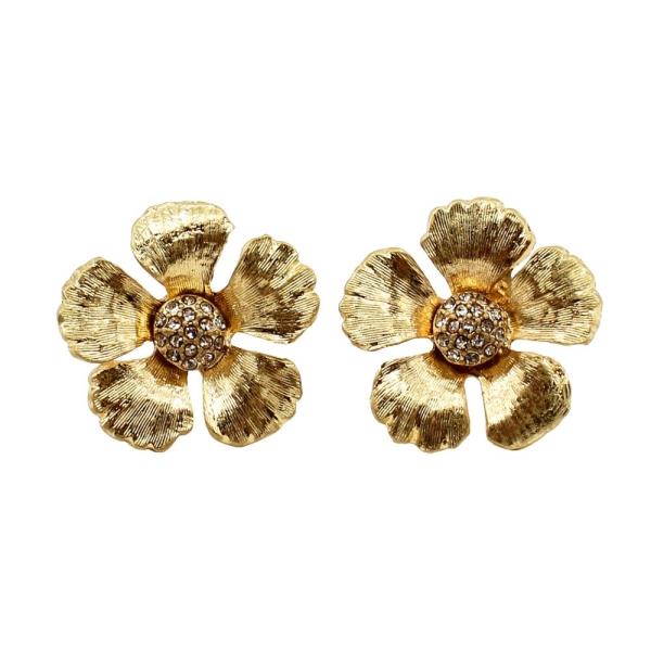 RHINESTONE METAL FLOWER POST EARRING