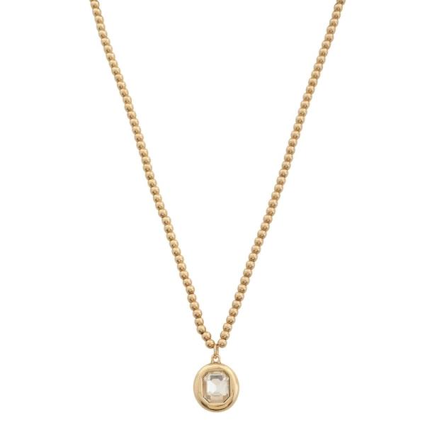 METAL BALL BEAD STONE PENDANT NECKLACE
