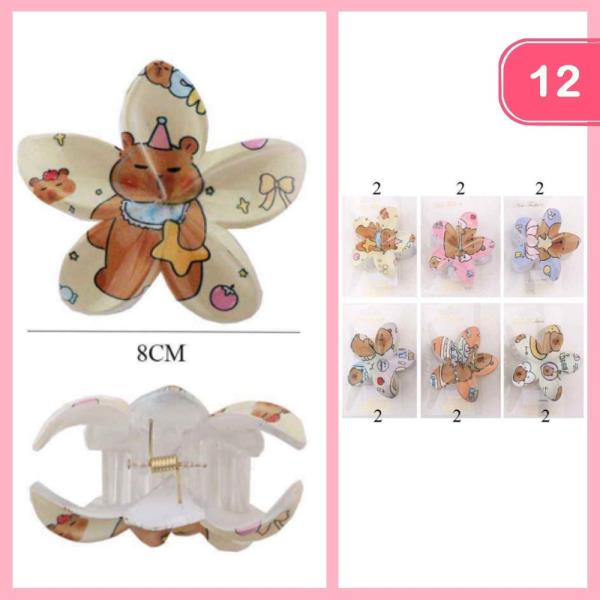 FLOWER BEAR PRINT HAIR CLAW CLIP (12 UNITS)