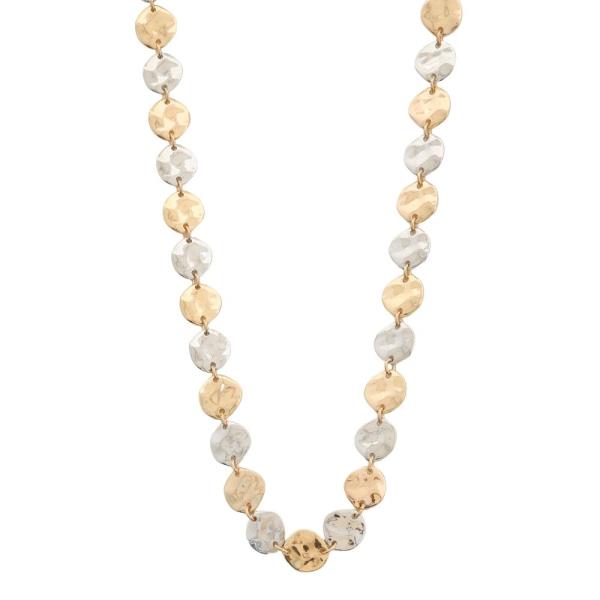HAMMERED TWO TONE METAL ROUND CHAIN NECKLACE