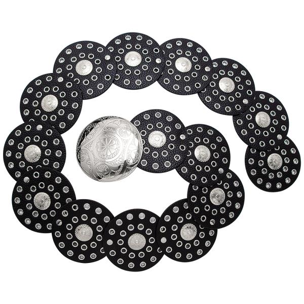 Y2K FAUX LEATHER ROUND CONCHO METAL ACCENTED STATEMENT WESTERN BELT