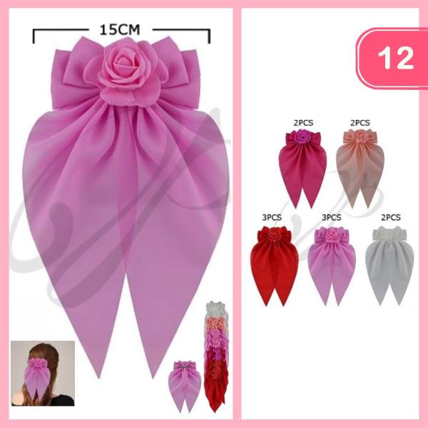 FLOWER LONG TAIL HAIR BOW PIN (12 UNITS)
