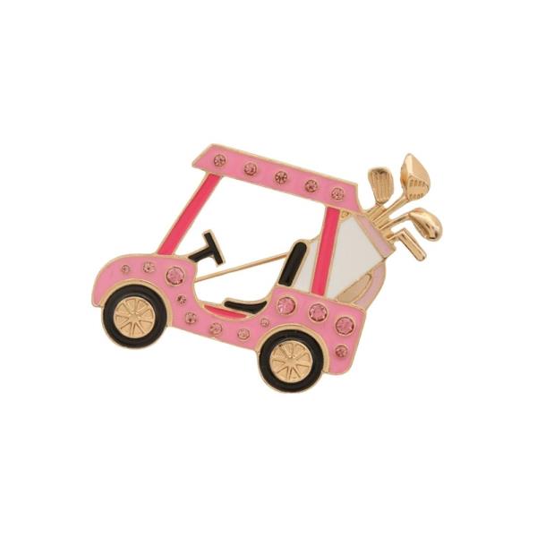 PINK GOLF CART RHINESTONE ACCENTED CLUB DETAIL METAL BROOCH PIN