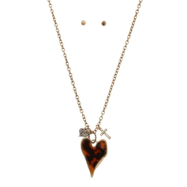 WESTERN TORTOISE HEART PENDANT LONG NECKLACE EARRING SET