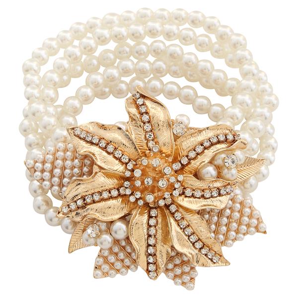WIDE FLOWER MULTI PEARL STRETCH BRACELET