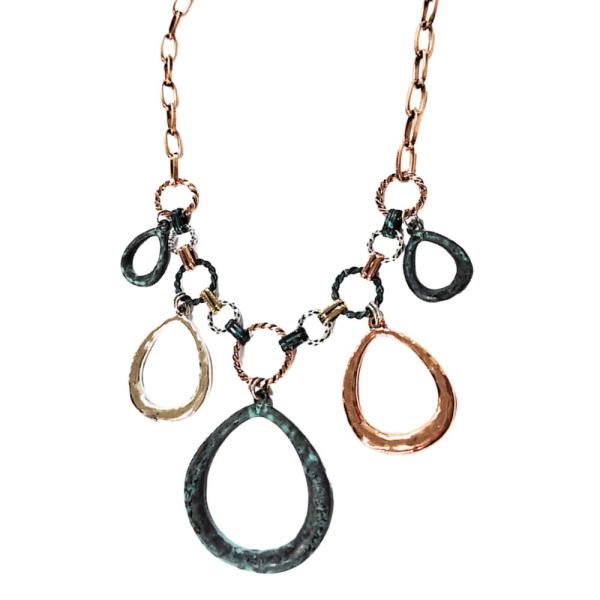TRI TONE TEARDROP MULTI CHARM NECKLACE EARRING SET