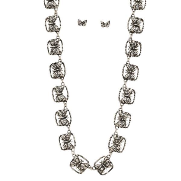 WESTERN STYLE BUTTERFLY METAL CHAIN NECKLACE EARRING SET