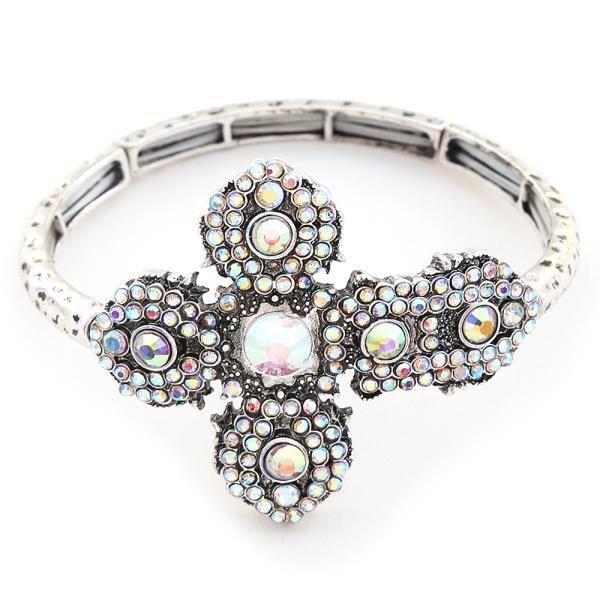 WESTERN STONE CROSS METAL STRETCH BRACELET