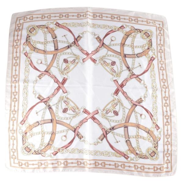 EQUESTRIAN CHAIN & STRAP PATTERN SILKY BANDANA NECK SQUARE SCARF
