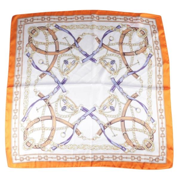 EQUESTRIAN CHAIN & STRAP PATTERN SILKY BANDANA NECK SQUARE SCARF