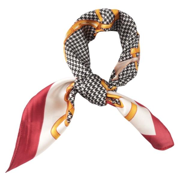 BIT & STIRRUP PRINT HOUNDSTOOTH PATTERN SILKY BANDANA NECK SQUARE SCARF
