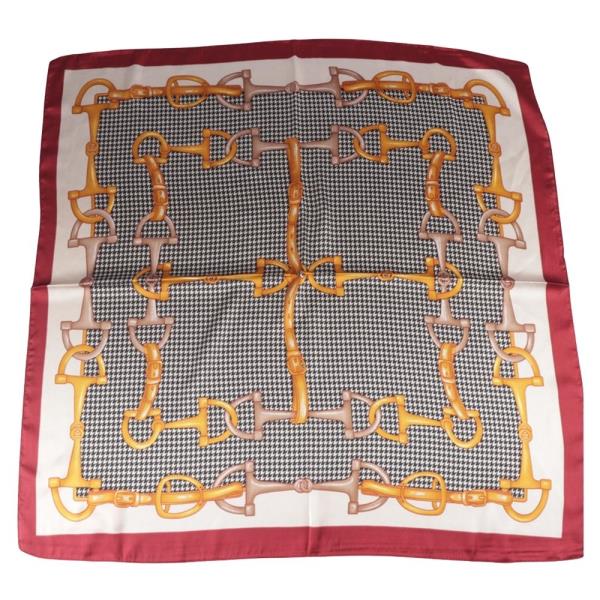 BIT & STIRRUP PRINT HOUNDSTOOTH PATTERN SILKY BANDANA NECK SQUARE SCARF
