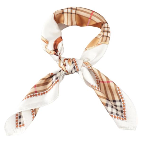 PLAID PATTERN SILKY BANDANA NECK SQUARE SCARF