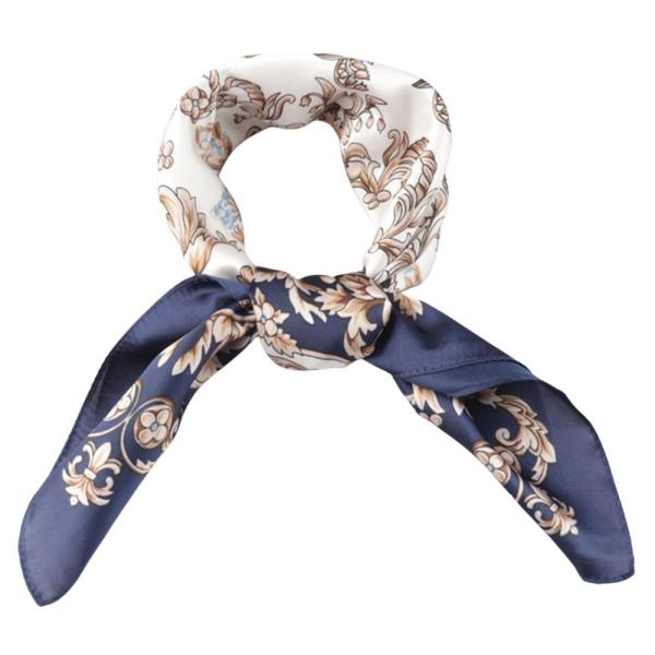 BAROQUE FLORAL BORDER PATTERN SILKY BANDANA NECK SQUARE SCARF