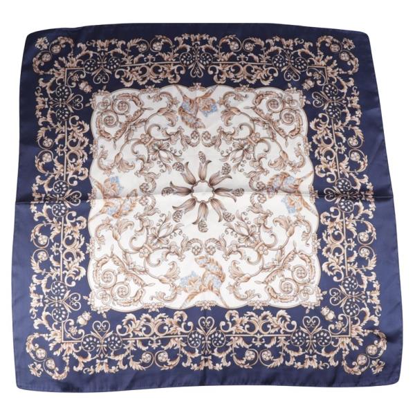 BAROQUE FLORAL BORDER PATTERN SILKY BANDANA NECK SQUARE SCARF