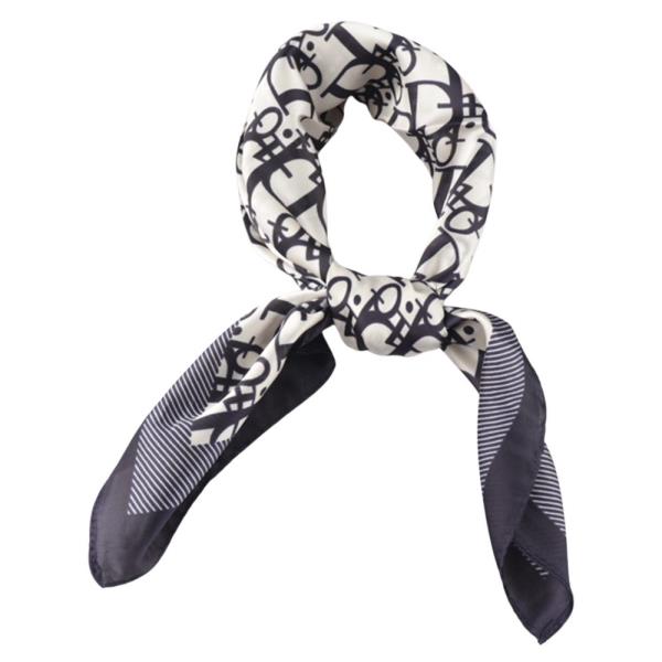 MONOGRAM PATTERN SILKY BANDANA NECK SQUARE SCARF