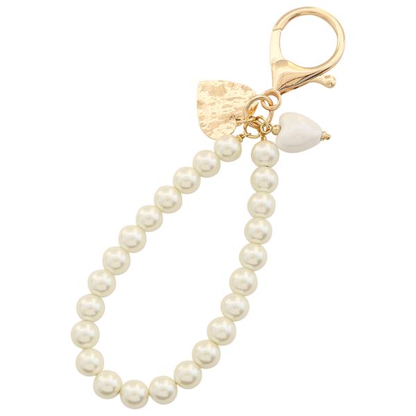 PEARL HEART BAG CHARM KEYCHAIN
