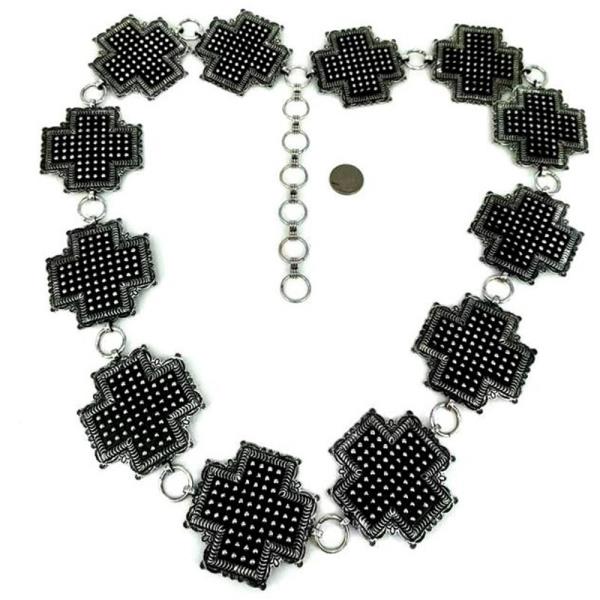POLKA DOT CROSS CONCHO LINK WESTERN CHAIN BELT - LXL SIZE