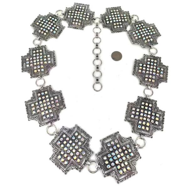 METAL RHINESTONE CROSS WESTERN CHAIN BELT - SM SIZE