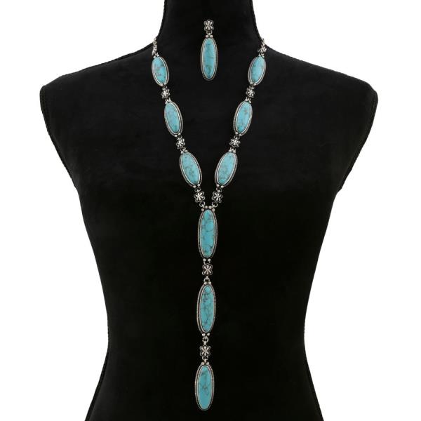 OVAL TURQUOISE BEAD Y SHAPE NECKLACE