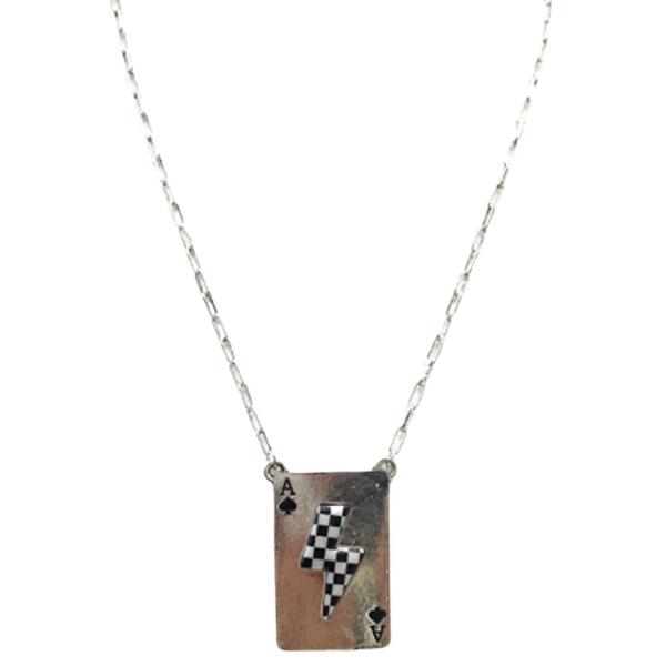 WESTERN PLAYING CARD LIGHTNING CHECKERBOARD PENDANT NECKLACE