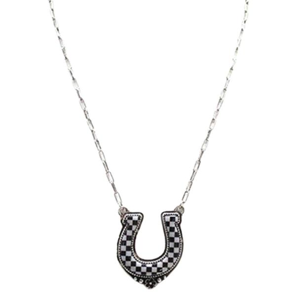 WESTERN CHECKERBOARD HORSESHOE PENDANT NECKLACE