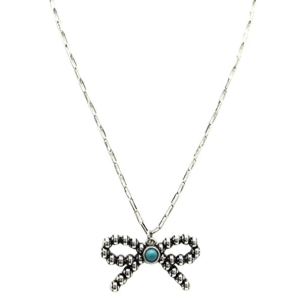 WESTERN BEADED BOW PENDANT WITH TURQUOISE NECKLACE