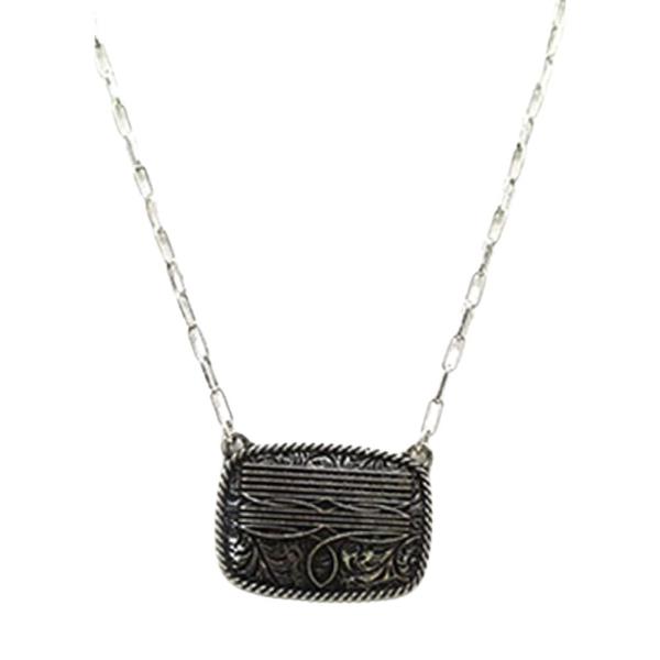 WESTERN RECTANGLE TOOLING PENDANT NECKLACE
