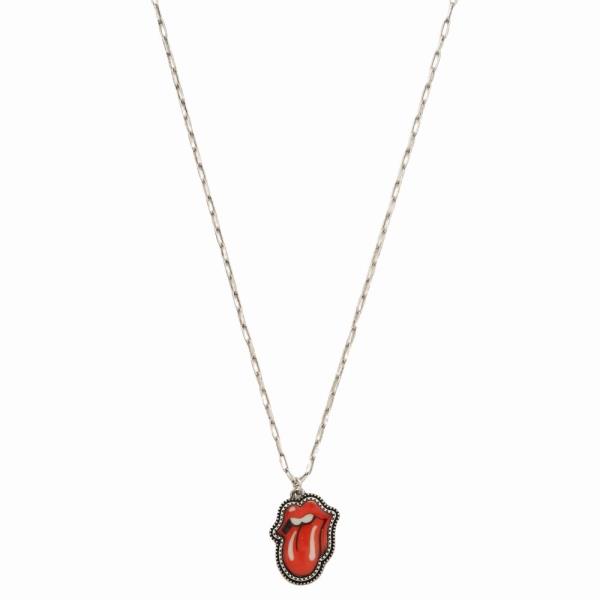 METAL ENAMEL LIPS PENDANT NECKLACE