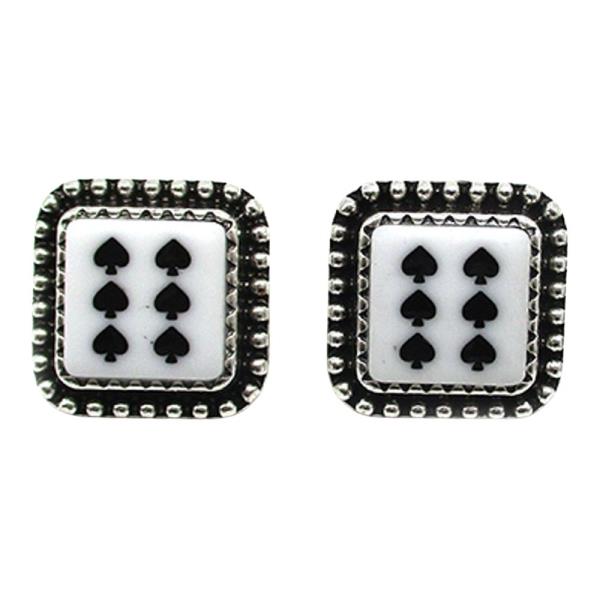 WESTERN METAL PLAYING CARD MOTIF SQUARE STUD EARRINGS