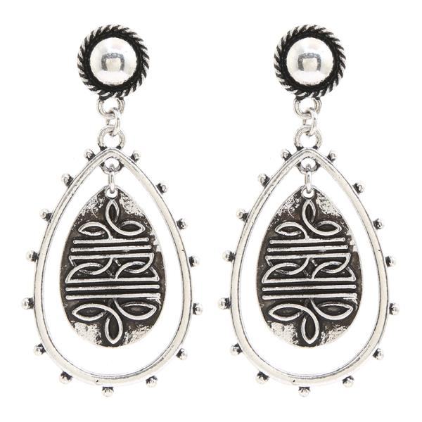 TEXTURED METAL WESTERN TEARDROP DANGLE EARRINGS