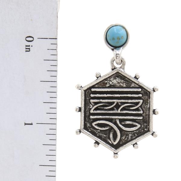 WESTERN ENGRAVED METAL TURQUOISE DANGLE EARRINGS