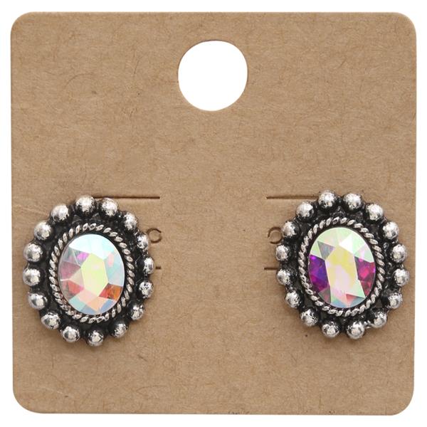 WESTERN RHINESTONE OVAL STUD EARRING