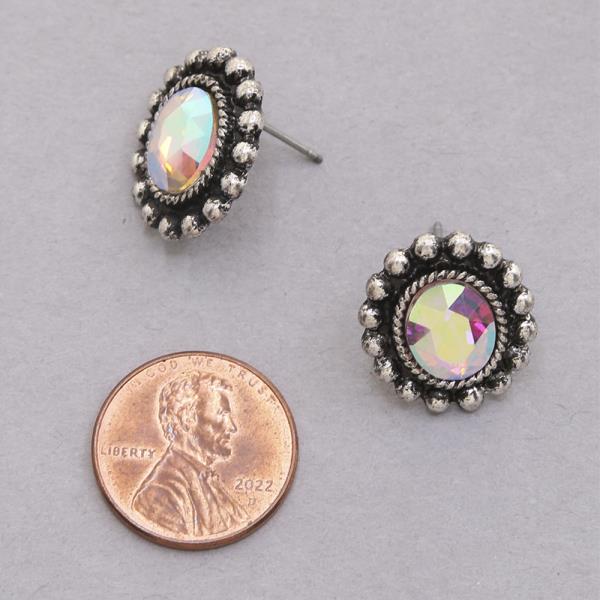 WESTERN RHINESTONE OVAL STUD EARRING
