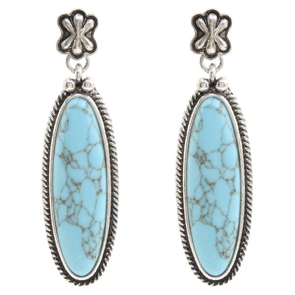 WESTERN OVAL TQ STONE DANGLE EARRING