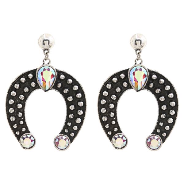 WESTERN RHINESTONE HORSESHOE DANGLE EARRING
