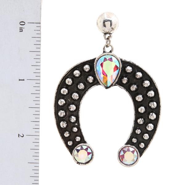WESTERN RHINESTONE HORSESHOE DANGLE EARRING