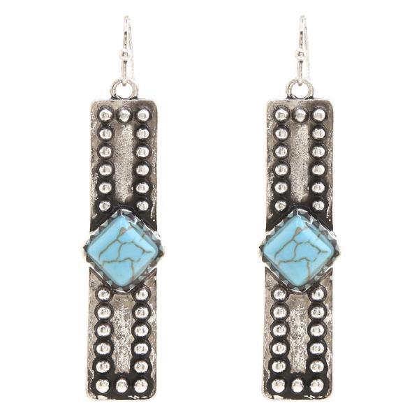 WESTERN TQ STONE BAR DANGLE EARRING